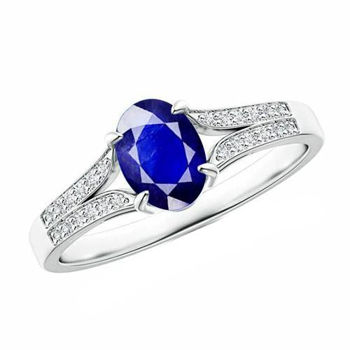 Diamond Engagement Ring Oval Blue Sapphire Split Shank 3.50 Carats New - Gemstone Ring-harrychadent.ca