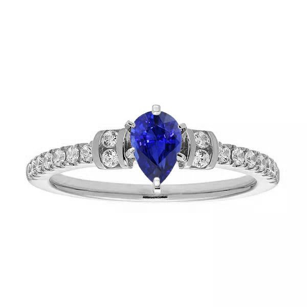 Diamond Engagement Ring Pear Blue Sapphire 2.50 Carats Gold - Gemstone Ring-harrychadent.ca