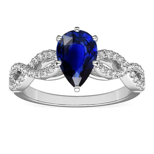 Diamond Engagement Ring Pear Blue Sapphire 3 Carats Women’s Jewelry - Gemstone Ring-harrychadent.ca