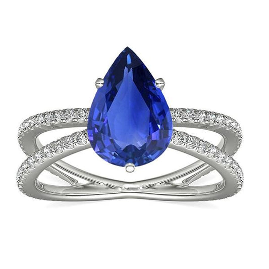 Diamond Engagement Ring Pear Blue Sapphire 5 Carats Split Shank - Gemstone Ring-harrychadent.ca
