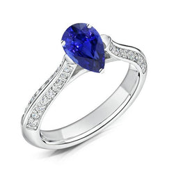 Natural Earth Mined Diamond Engagement Ring Pear Srilanka Sapphire 3 Carats Gold