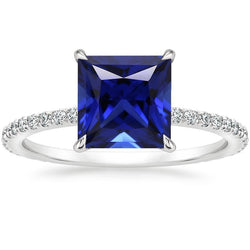 Natural Earth Mined Diamond Engagement Ring Princess Blue Sapphire Accented 5.50 Carats