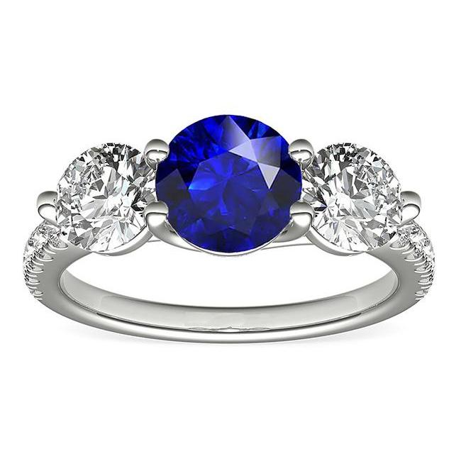 Diamond Engagement Ring Round Ceylon Sapphire 3 Carats Jewelry - Gemstone Ring-harrychadent.ca