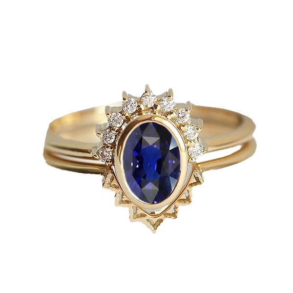 Diamond Engagement Ring Set Bezel Set Blue Sapphire 3 Carats - Gemstone Ring-harrychadent.ca