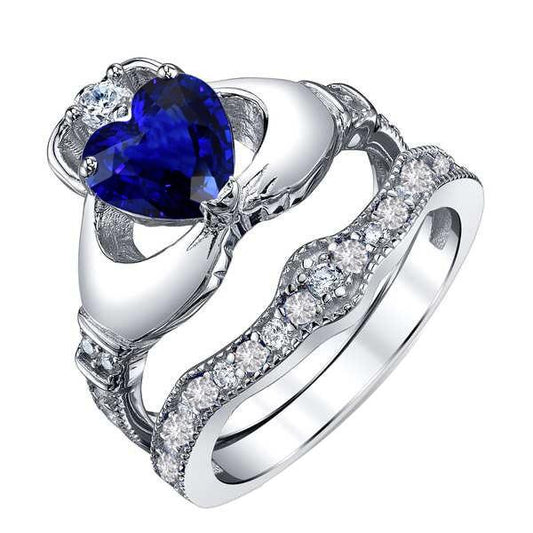Diamond Engagement Ring Set Heart Ceylon Sapphire 3.50 Carats Gold - Gemstone Ring-harrychadent.ca