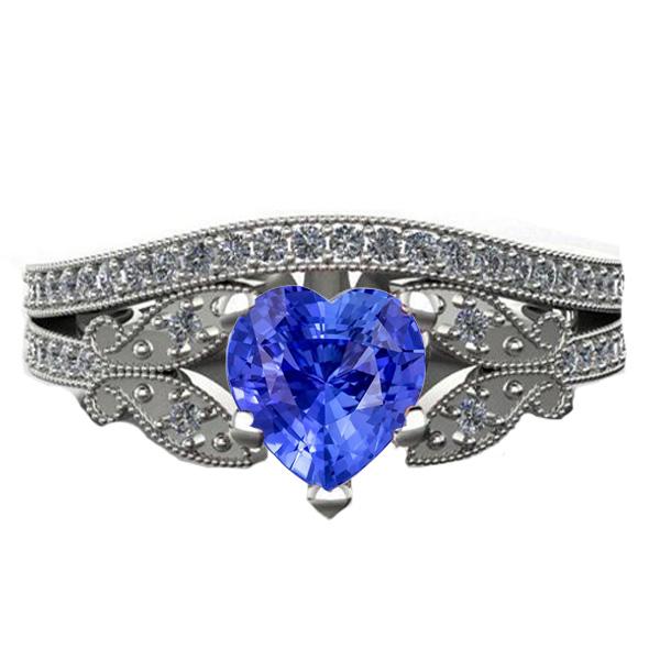 Diamond Engagement Ring Set Heart Sapphire Butterfly Style 3 Carats - Gemstone Ring-harrychadent.ca