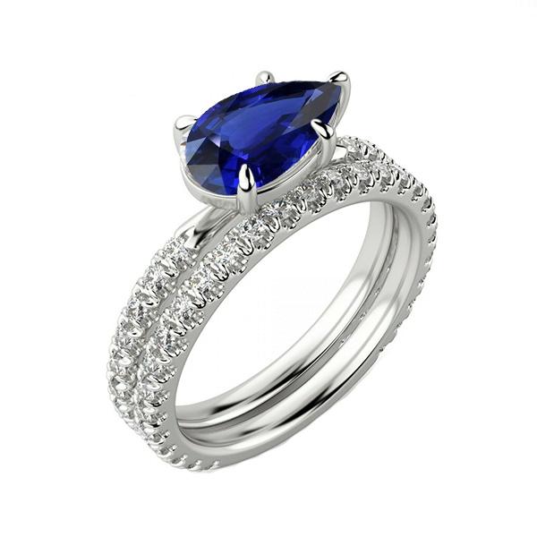 Diamond Engagement Ring Set Pear Sri Lankan Sapphire 3.50 Carats - Gemstone Ring-harrychadent.ca