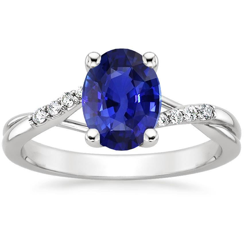 Diamond Engagement Ring Split Shank Oval Cut Blue Sapphire 3 Carats - Gemstone Ring-harrychadent.ca