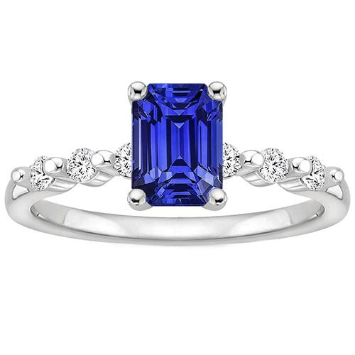 Diamond Engagement Ring Sri Lankan Sapphire 3.50 Carats White Gold 14K - Gemstone Ring-harrychadent.ca