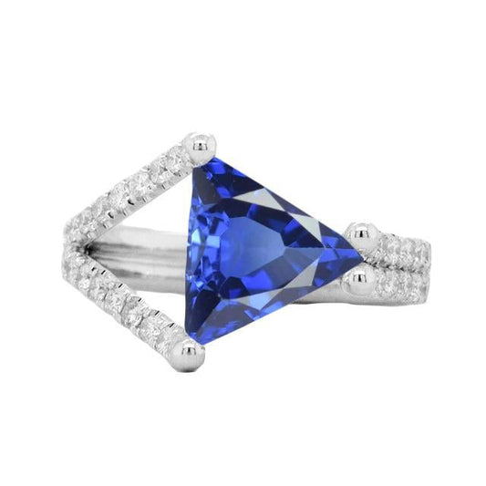 Diamond Engagement Ring Trillion Sapphire Split Shank 3 Carats - Gemstone Ring-harrychadent.ca
