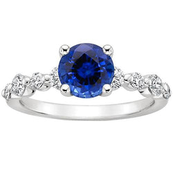Natural Earth Mined Diamond Engagement Ring With Blue Sapphire Center 3 Carats White Gold