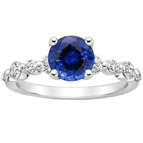 Diamond Engagement Ring With Blue Sapphire Center 3 Carats White Gold - Gemstone Ring-harrychadent.ca