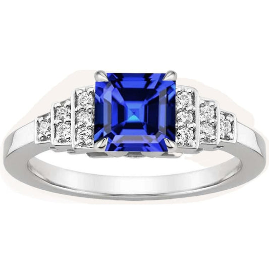 Diamond Fancy Ring Asscher Cut Sapphire Gemstone 3 Carats Prong Set - Gemstone Ring-harrychadent.ca