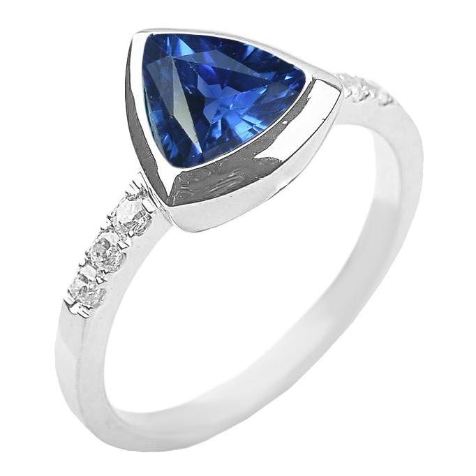 Diamond Gemstone Jewelry 2 Carat Trillion Bezel Set Blue Sapphire Ring - Gemstone Ring-harrychadent.ca