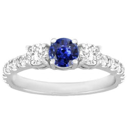Natural Earth Mined Diamond Gemstone Ring 2.50 Carats Round Srilankan Sapphire White Gold