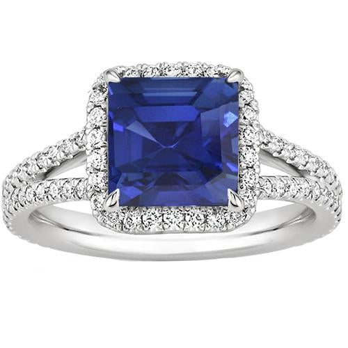 Diamond Gemstone Ring 5 Carats Halo Natural Blue Sapphire Gold Jewelry - Gemstone Ring-harrychadent.ca