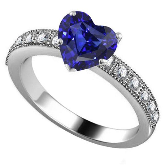 Diamond Gemstone Ring Heart Shaped Blue Sapphire Jewelry 3.50 Carats - Gemstone Ring-harrychadent.ca