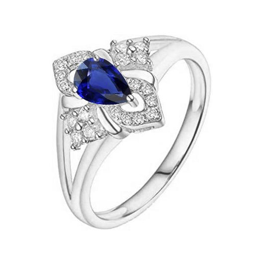 Diamond & Gemstone Ring Pear Sri Lankan Sapphire 14K Gold 2.50 Carats - Gemstone Ring-harrychadent.ca