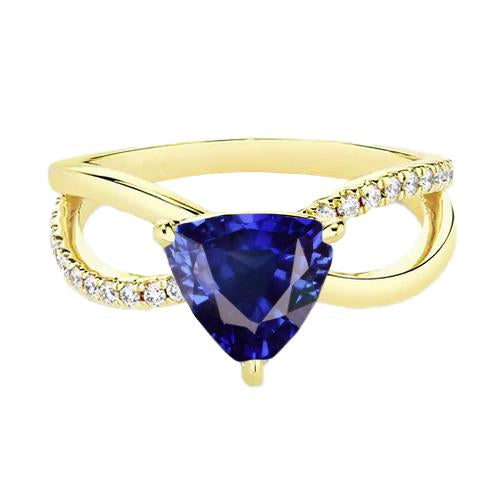 Diamond Gemstone Ring Trillion Shape Sapphire Split Shank 2.50 Carats - Gemstone Ring-harrychadent.ca