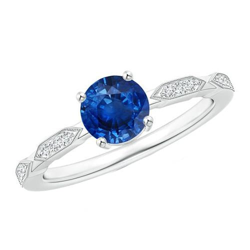 Diamond Gemstone Ring Vintage Style Round Blue Sapphire 2.25 Carats - Gemstone Ring-harrychadent.ca