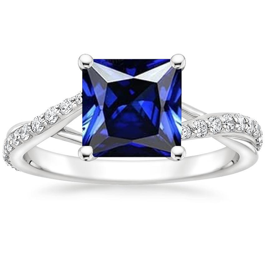Diamond Gold Jewelry Princess Blue Sapphire Ring With Accents 6 Carats - Gemstone Ring-harrychadent.ca