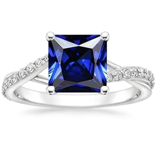Diamond Gold Jewelry Princess Blue Sapphire Ring With Accents 6 Carats - Gemstone Ring-harrychadent.ca
