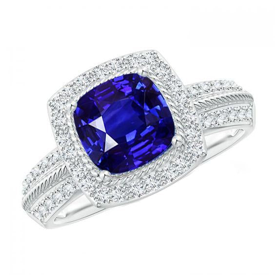 Diamond Gold Jewelry Vintage Style Blue Sapphire Ring 3.25 Carats - Gemstone Ring-harrychadent.ca