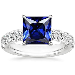 Natural Earth Mined Diamond Gold Ring Prong Set Sri Lankan Sapphire With Accents 6 Carats