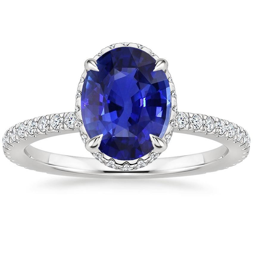 Diamond Halo Anniversary Ring Oval Sri Lankan Sapphire 4 Carats - Gemstone Ring-harrychadent.ca