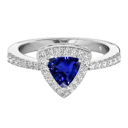 Natural Earth Mined Diamond Halo Anniversary Ring Trillion Cut Sapphire 3 Carats