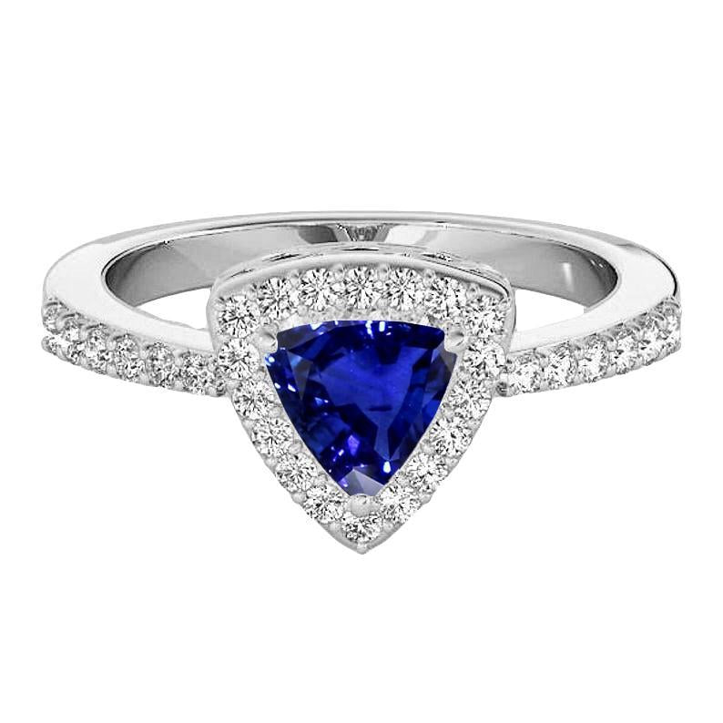 Diamond Halo Anniversary Ring Trillion Cut Sapphire 3 Carats - Gemstone Ring-harrychadent.ca