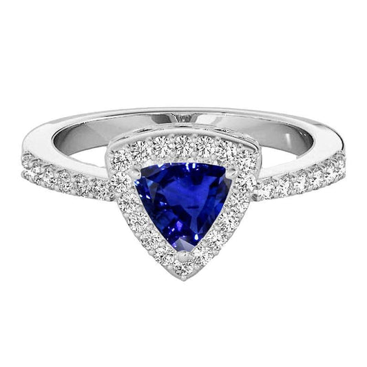 Diamond Halo Anniversary Ring Trillion Cut Sapphire 3 Carats - Gemstone Ring-harrychadent.ca