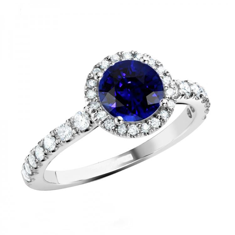 Diamond Halo Blue Sapphire Gemstone Ring 3.50 Carats Wedding Jewelry - Gemstone Ring-harrychadent.ca