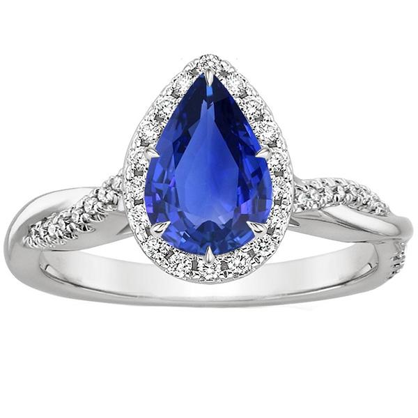 Diamond Halo Blue Sapphire Solitaire With Accents Ring 5.50 Carats - Gemstone Ring-harrychadent.ca