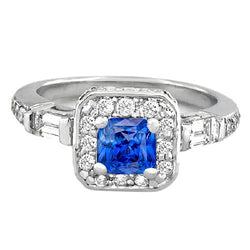 Diamond Halo Cushion Blue Sapphire Ring 2 Carats Women’s Jewelry