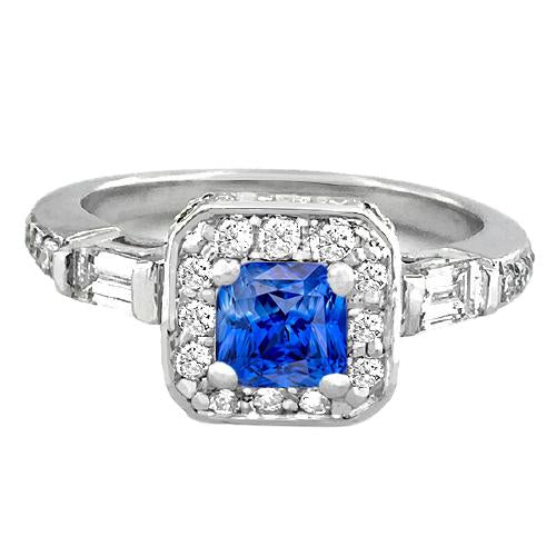 Diamond Halo Cushion Blue Sapphire Ring 2 Carats Women’s Jewelry - Gemstone Ring-harrychadent.ca