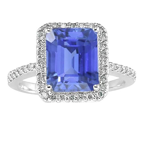 Diamond Halo Emerald Sri Lankan Sapphire Ring 4.50 Carats Gold - Gemstone Ring-harrychadent.ca