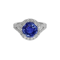 Natural Earth Mined Diamond Halo Engagement Blue Sapphire Women’s Ring 10 Carats