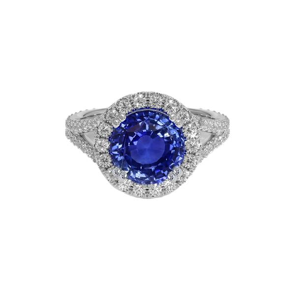 Diamond Halo Engagement Blue Sapphire Women’s Ring 10 Carats - Gemstone Ring-harrychadent.ca