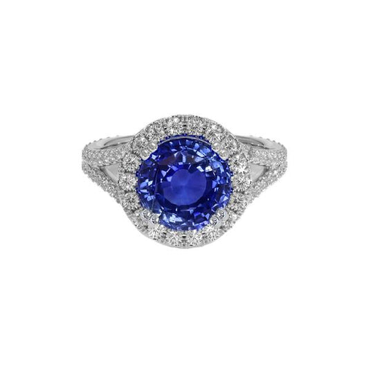 Diamond Halo Engagement Blue Sapphire Women’s Ring 10 Carats - Gemstone Ring-harrychadent.ca