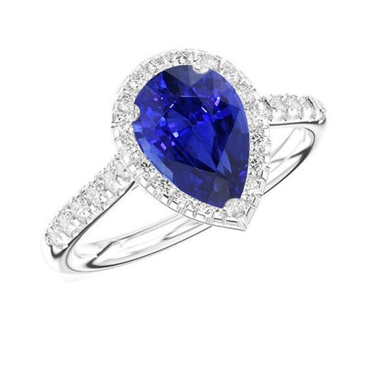 Diamond Halo Engagement Ring Ceylon Sapphire 3.50 Carats - Gemstone Ring-harrychadent.ca