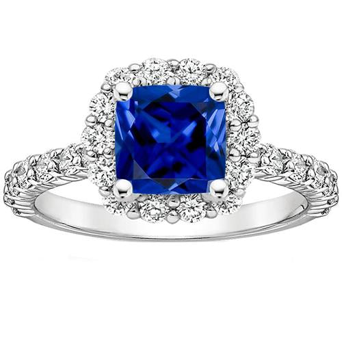 Diamond Halo Gemstone Engagement Ring 3.25 Carats Ceylon Sapphire New - Gemstone Ring-harrychadent.ca