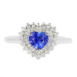 Diamond Halo Heart Natural Blue Sapphire Ring 3 Carat Star Style