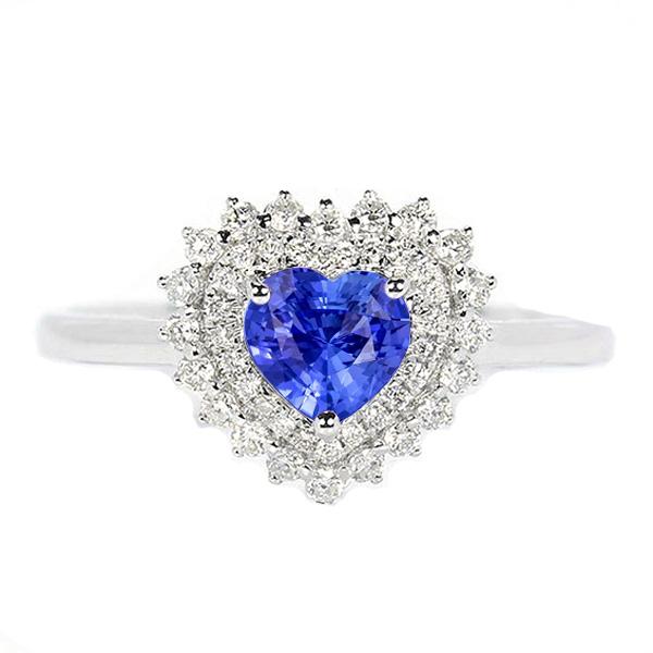 Diamond Halo Heart Natural Blue Sapphire Ring 3 Carat Star Style - Gemstone Ring-harrychadent.ca