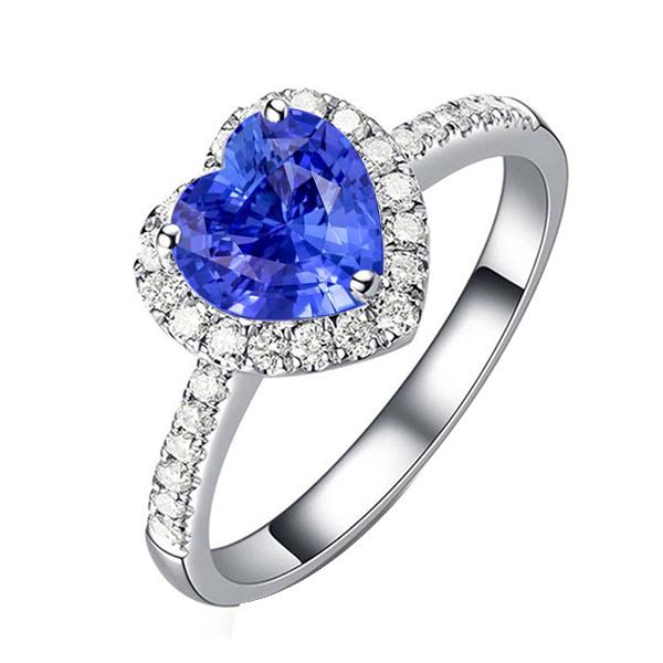 Diamond Halo Heart Shaped Natural Blue Sapphire Ring 3.50 Carats - Gemstone Ring-harrychadent.ca