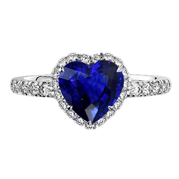 Diamond Halo Heart Srilanka Sapphire Ring 3.50 Carats Gold 14K - Gemstone Ring-harrychadent.ca