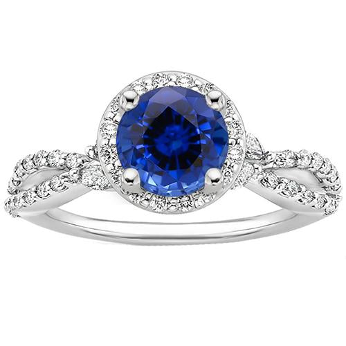 Diamond Halo Jewelry Deep Blue Sapphire Split Shank Prong Set 3 Carats - Gemstone Ring-harrychadent.ca