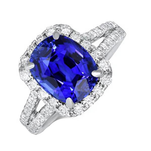 Diamond Halo Oval Blue Sapphire Ring Split Shank 5.50 Carats Jewelry - Gemstone Ring-harrychadent.ca