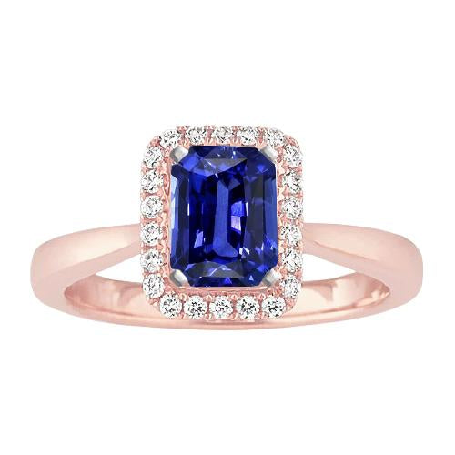 Diamond Halo Emerald Ceylon Sapphire Ring Tapered Shank 3 Carats Gold - Gemstone Ring-harrychadent.ca