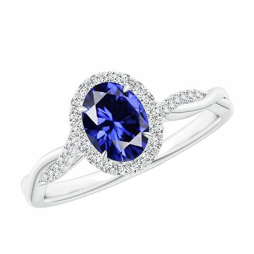 Diamond Halo Ring 4.25 Carats Oval Blue Sapphire Sparkling White Gold - Gemstone Ring-harrychadent.ca